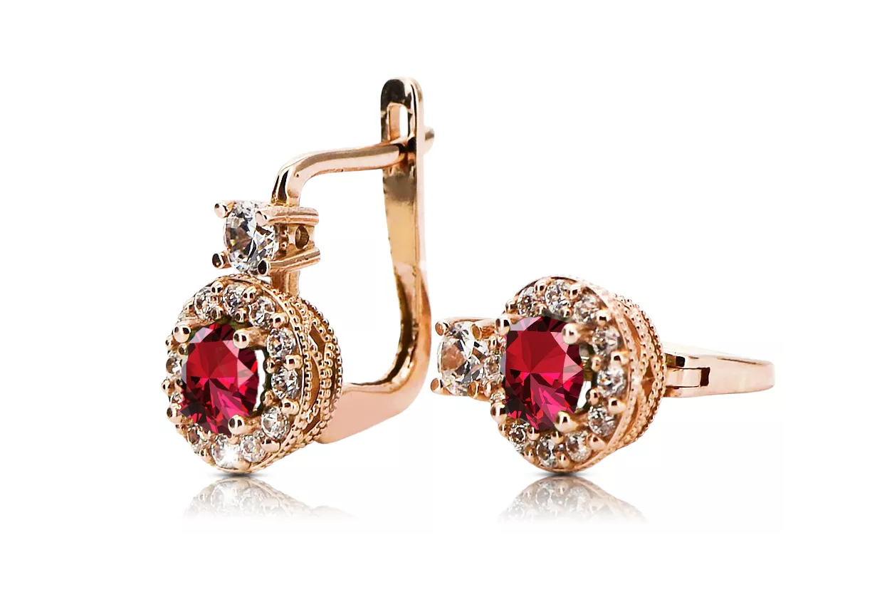 14K Rose gold Ruby Earrings Vintage craft cec003r 14K Rose gold Ruby Earrings Vintage craft cec003r
